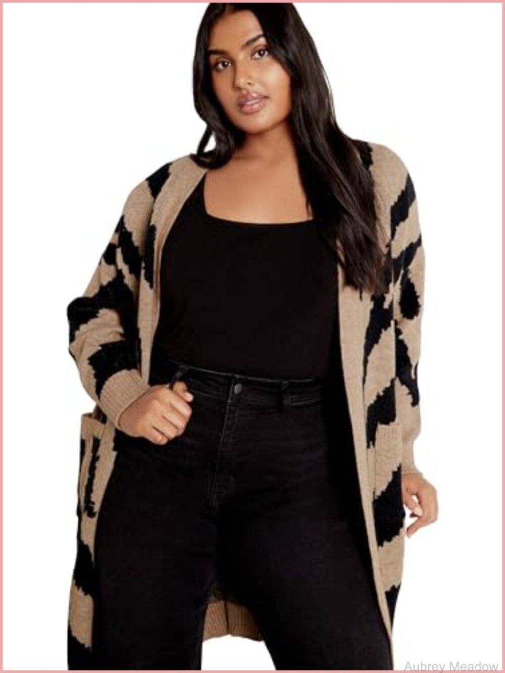 Plus Size Striped Long Sleeve Cardigan with Pockets